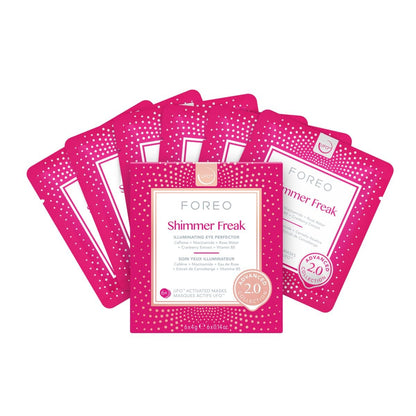FOREO Shimmer Freak Advanced Collection 2.0 UFO-Activated Facial - Eye Contour Illuminating Mask - Rose Water & Niacinamide - All Skin Types - 6 Pack