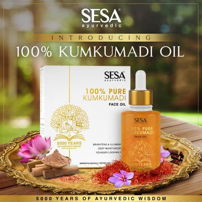 SESA Kumkumadi Face Oil for Radiant & Glowing Skin – 100% Pure Kumkumadi Tailam, Repairs Dull & Damaged Skin, Deep Moisturization, All Skin Types, 30ml