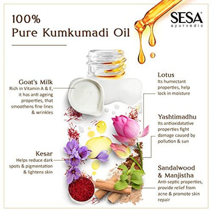 SESA Kumkumadi Face Oil for Radiant & Glowing Skin – 100% Pure Kumkumadi Tailam, Repairs Dull & Damaged Skin, Deep Moisturization, All Skin Types, 30ml
