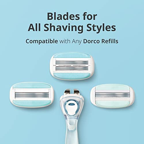 Dorco EVE6 Razors for Extra Smooth Shaving | 1 Razor Handle & 2 Blade Refills | 6 Curved Blades with Flexible Aloe Vera Moisture Bar | Interchangeable Cartridges for Sensitive Skin Avelisse