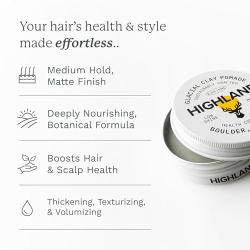 Highland Glacial Hair Clay Pomade - Award Winning Natural Hair Styling Clay for Men and Women, Medium Hold, Low Shine, 2.1 oz Avelisse