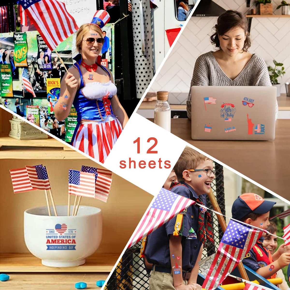50 Pcs 4th of July Temporary Tattoos for Kids & Adults – Patriotic USA Independence Day Stickers – 12 Sheets – Party Favors & Decorations - görsel 13