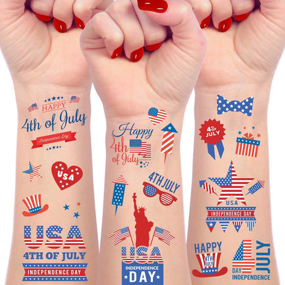 50 Pcs 4th of July Temporary Tattoos for Kids & Adults – Patriotic USA Independence Day Stickers – 12 Sheets – Party Favors & Decorations