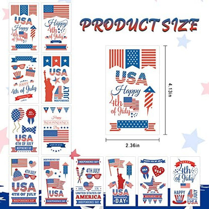 50 Pcs 4th of July Temporary Tattoos for Kids & Adults – Patriotic USA Independence Day Stickers – 12 Sheets – Party Favors & Decorations