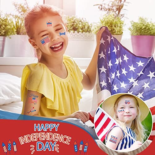 50 Pcs 4th of July Temporary Tattoos for Kids & Adults – Patriotic USA Independence Day Stickers – 12 Sheets – Party Favors & Decorations - görsel 10