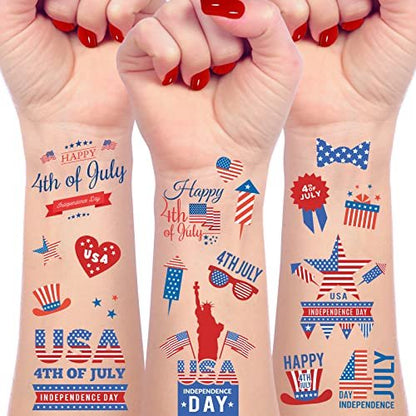 50 Pcs 4th of July Temporary Tattoos for Kids & Adults – Patriotic USA Independence Day Stickers – 12 Sheets – Party Favors & Decorations