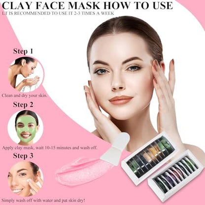 Aaenouicfs Clay Mask Set 20 Pods – Green Tea, Turmeric, Dead Sea Mud, Rose, 24K Gold, Eggplant, Avocado – Deep Cleansing Face Mask for Blackhead Removal, Men & Women