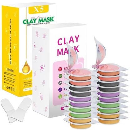 Aaenouicfs Clay Mask Set 20 Pods – Green Tea, Turmeric, Dead Sea Mud, Rose, 24K Gold, Eggplant, Avocado – Deep Cleansing Face Mask for Blackhead Removal, Men & Women