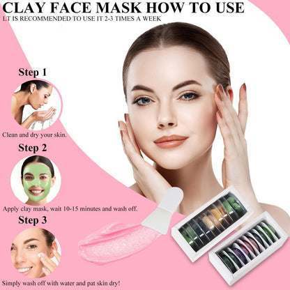 Aaenouicfs Clay Mask Set 20 Pods – Green Tea, Turmeric, Dead Sea Mud, Rose, 24K Gold, Eggplant, Avocado – Deep Cleansing Face Mask for Blackhead Removal, Men & Women