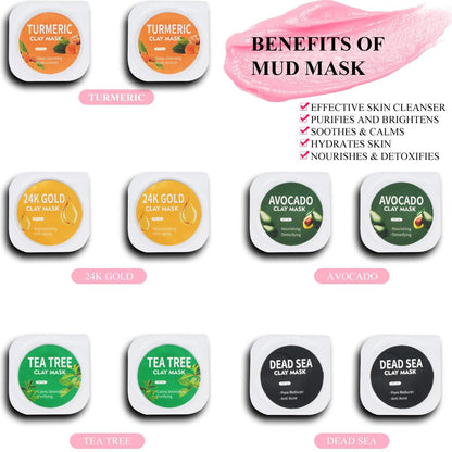 Aaenouicfs Clay Mask Set 20 Pods – Green Tea, Turmeric, Dead Sea Mud, Rose, 24K Gold, Eggplant, Avocado – Deep Cleansing Face Mask for Blackhead Removal, Men & Women