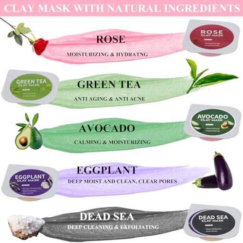 Aaenouicfs Clay Mask Set 20 Pods – Green Tea, Turmeric, Dead Sea Mud, Rose, 24K Gold, Eggplant, Avocado – Deep Cleansing Face Mask for Blackhead Removal, Men & Women - görsel 5