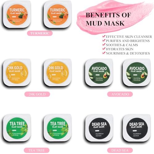 Aaenouicfs Clay Mask Set 20 Pods – Green Tea, Turmeric, Dead Sea Mud, Rose, 24K Gold, Eggplant, Avocado – Deep Cleansing Face Mask for Blackhead Removal, Men & Women - görsel 3