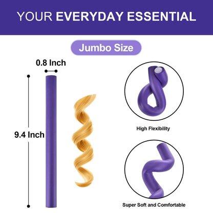 Jumbo Heatless Hair Curlers – Flexible Foam Curling Rods for Long & Medium Hair (Purple, 10 Pack)