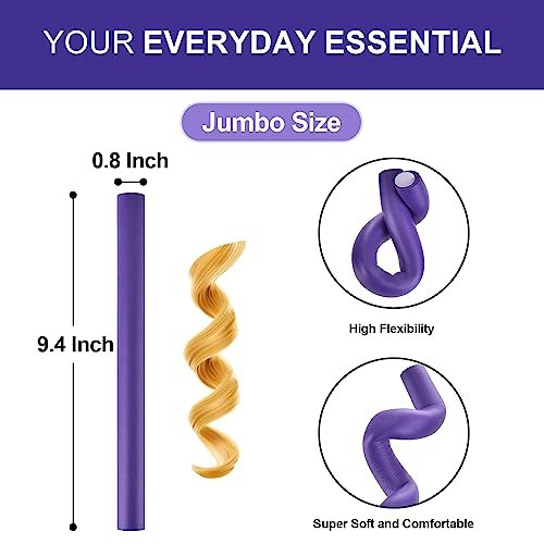Jumbo Heatless Hair Curlers – Flexible Foam Curling Rods for Long & Medium Hair (Purple, 10 Pack) - görsel 4