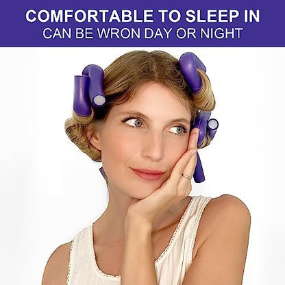 Jumbo Heatless Hair Curlers – Flexible Foam Curling Rods for Long & Medium Hair (Purple, 10 Pack)