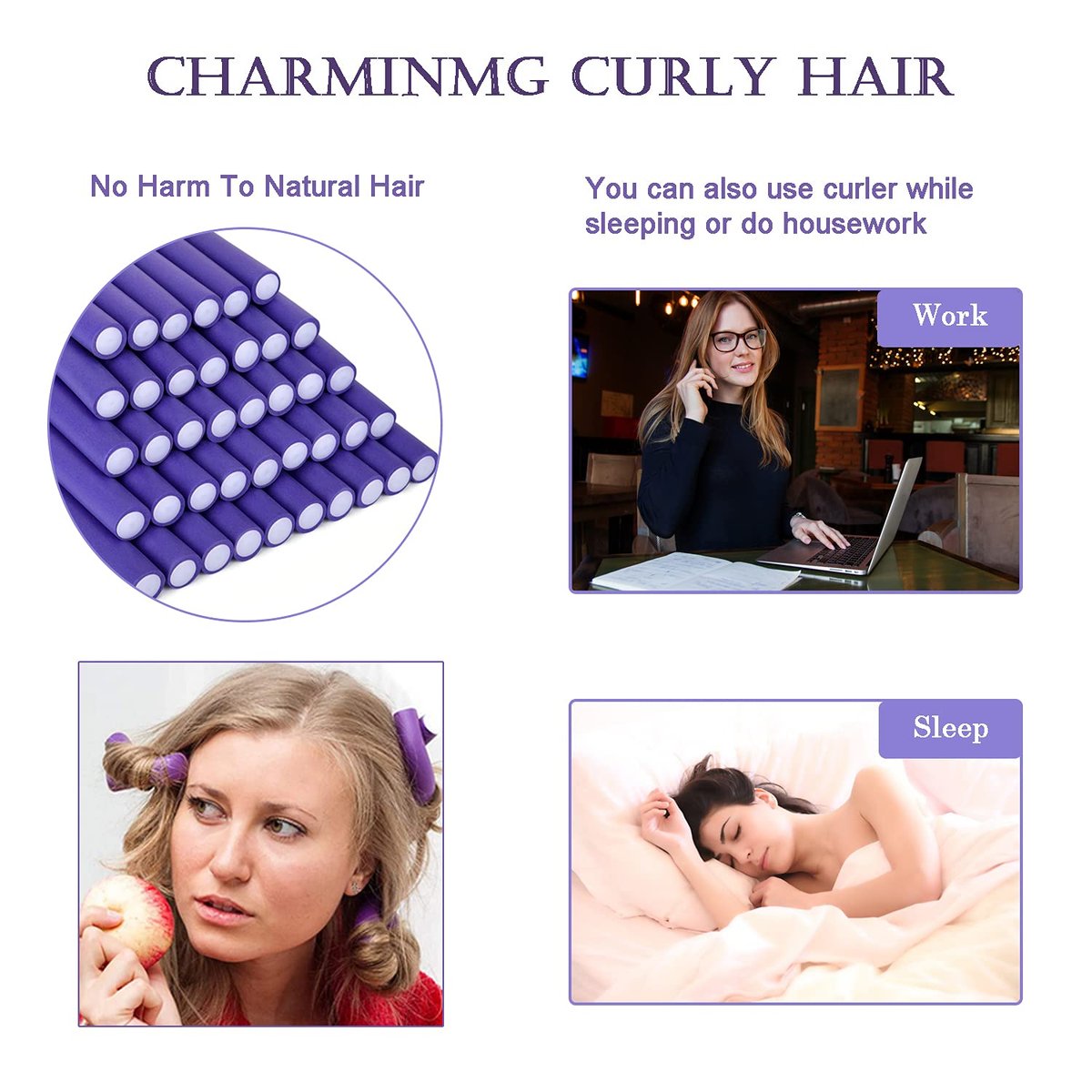 Jumbo Heatless Hair Curlers – Flexible Foam Curling Rods for Long & Medium Hair (Purple, 10 Pack) - görsel 11