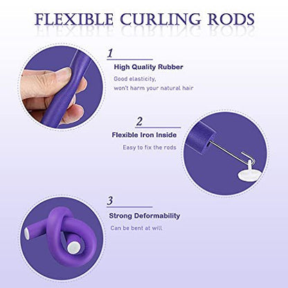 Jumbo Heatless Hair Curlers – Flexible Foam Curling Rods for Long & Medium Hair (Purple, 10 Pack)