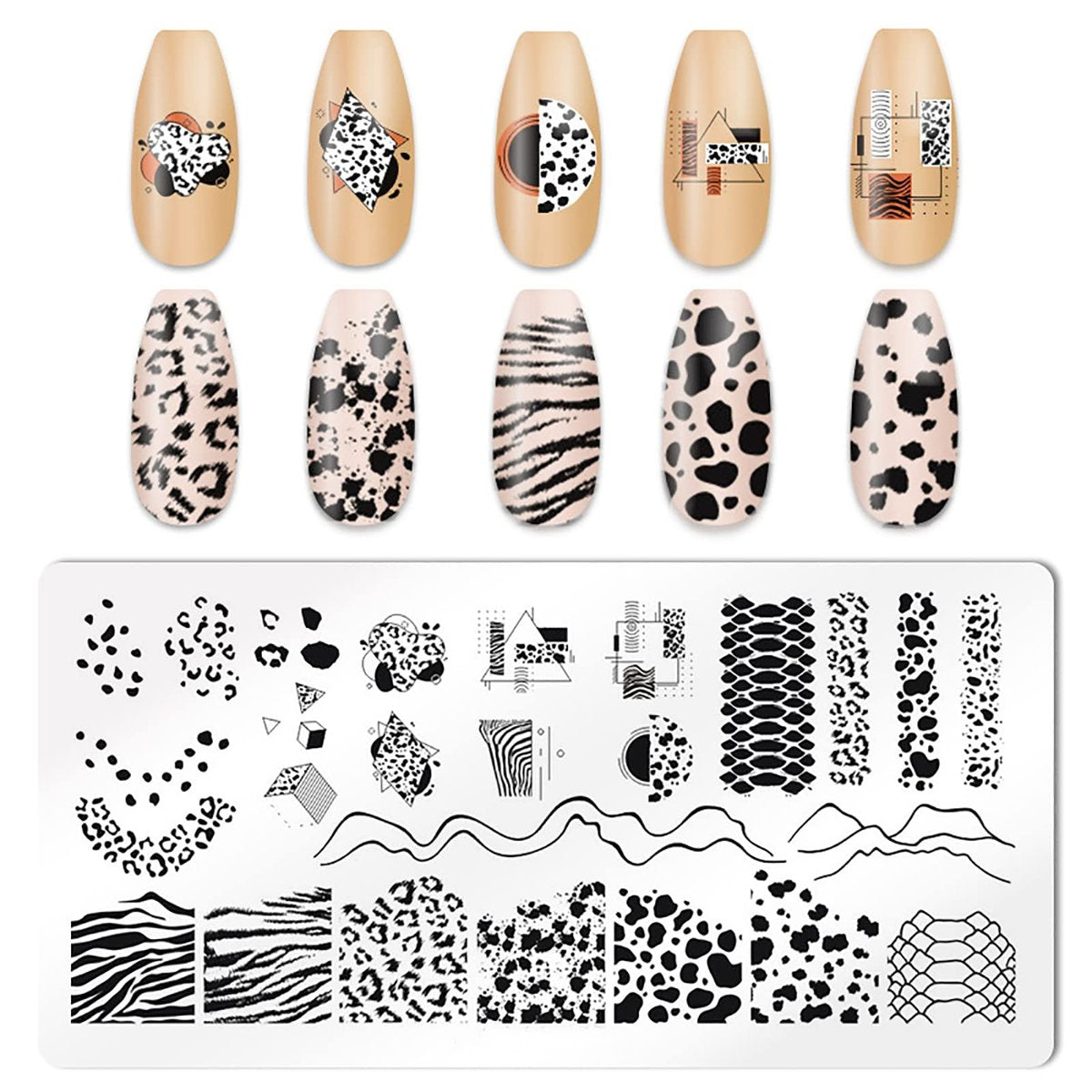 HYWWPFLAY 5-Piece Leopard Print Nail Stamping Plates Set with Stamper & Scraper – Stainless Steel Nail Art Templates for DIY Design Avelisse