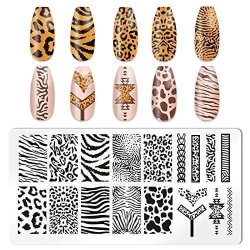HYWWPFLAY 5-Piece Leopard Print Nail Stamping Plates Set with Stamper & Scraper – Stainless Steel Nail Art Templates for DIY Design Avelisse