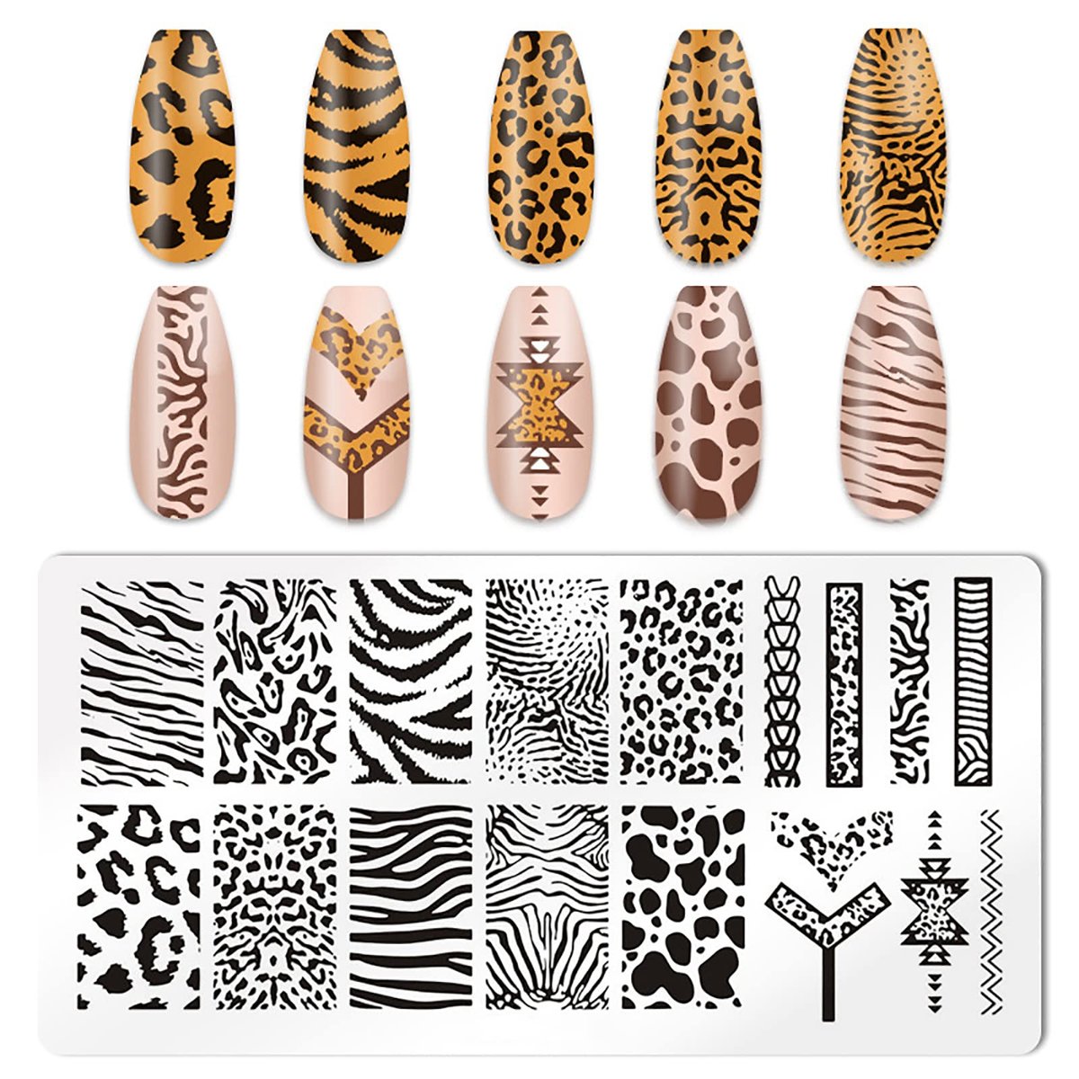 HYWWPFLAY 5-Piece Leopard Print Nail Stamping Plates Set with Stamper & Scraper – Stainless Steel Nail Art Templates for DIY Design Avelisse