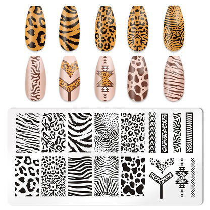 HYWWPFLAY 5-Piece Leopard Print Nail Stamping Plates Set with Stamper & Scraper – Stainless Steel Nail Art Templates for DIY Design Avelisse