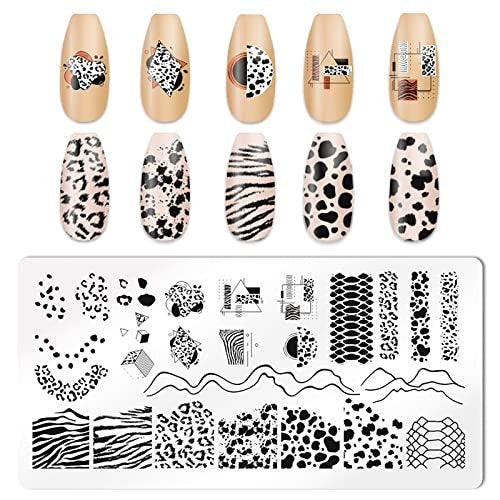 HYWWPFLAY 5-Piece Leopard Print Nail Stamping Plates Set with Stamper & Scraper – Stainless Steel Nail Art Templates for DIY Design Avelisse