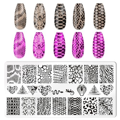 HYWWPFLAY 5-Piece Leopard Print Nail Stamping Plates Set with Stamper & Scraper – Stainless Steel Nail Art Templates for DIY Design Avelisse