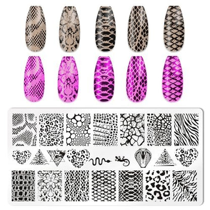 HYWWPFLAY 5-Piece Leopard Print Nail Stamping Plates Set with Stamper & Scraper – Stainless Steel Nail Art Templates for DIY Design Avelisse