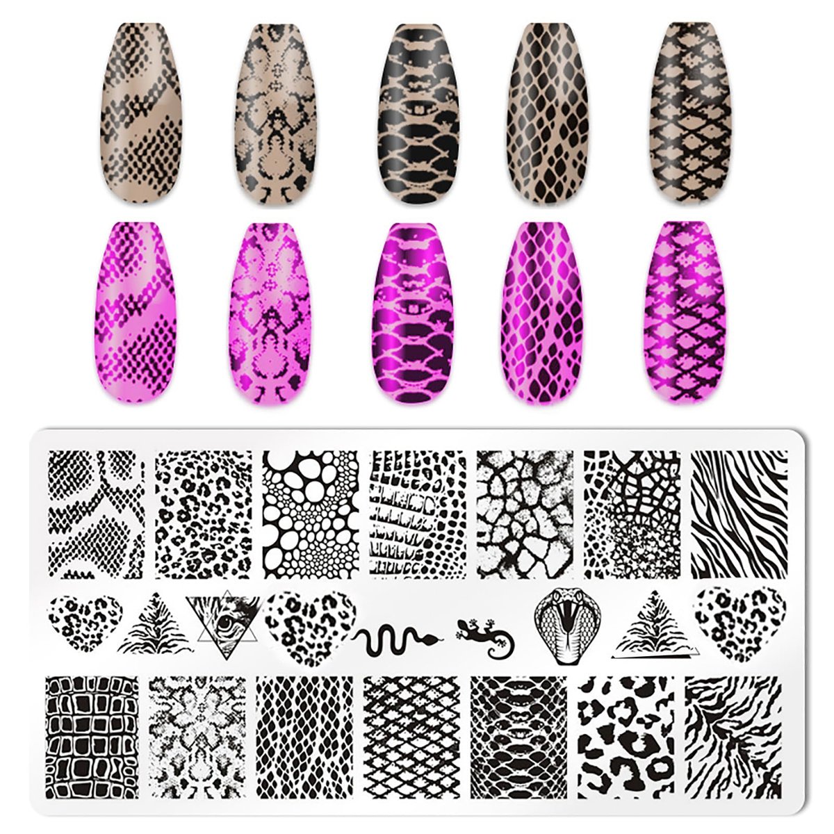 HYWWPFLAY 5-Piece Leopard Print Nail Stamping Plates Set with Stamper & Scraper – Stainless Steel Nail Art Templates for DIY Design Avelisse