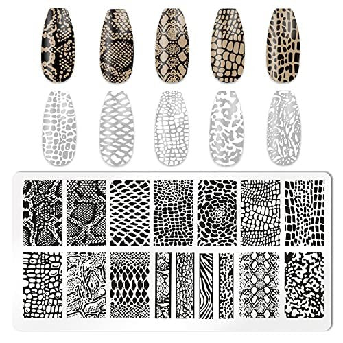 HYWWPFLAY 5-Piece Leopard Print Nail Stamping Plates Set with Stamper & Scraper – Stainless Steel Nail Art Templates for DIY Design Avelisse