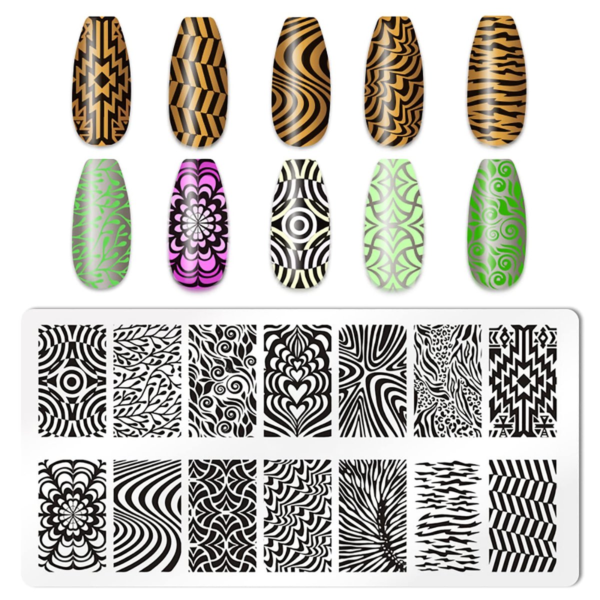 HYWWPFLAY 5-Piece Leopard Print Nail Stamping Plates Set with Stamper & Scraper – Stainless Steel Nail Art Templates for DIY Design Avelisse
