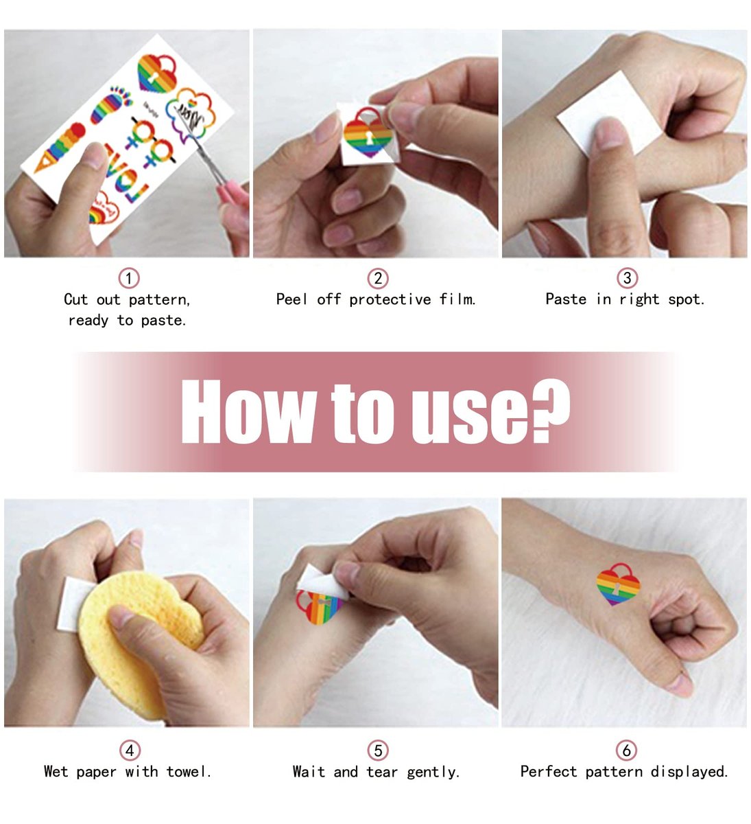 200+ Pcs Pride Tattoos - 20 Sheets Waterproof Rainbow Flag Temporary Tattoos for Pride Equality Parades and Celebrations - görsel 9
