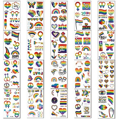 200+ Pcs Pride Tattoos - 20 Sheets Waterproof Rainbow Flag Temporary Tattoos for Pride Equality Parades and Celebrations