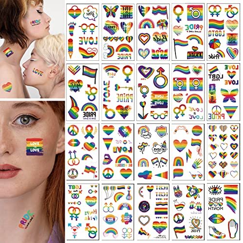 200+ Pcs Pride Tattoos - 20 Sheets Waterproof Rainbow Flag Temporary Tattoos for Pride Equality Parades and Celebrations - görsel 16