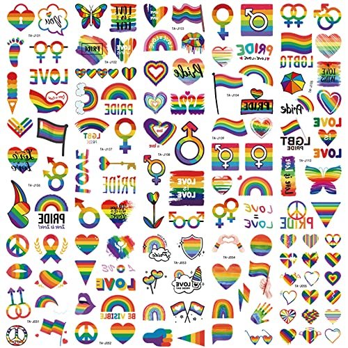 200+ Pcs Pride Tattoos - 20 Sheets Waterproof Rainbow Flag Temporary Tattoos for Pride Equality Parades and Celebrations - görsel 2