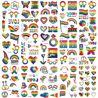 200+ Pcs Pride Tattoos - 20 Sheets Waterproof Rainbow Flag Temporary Tattoos for Pride Equality Parades and Celebrations