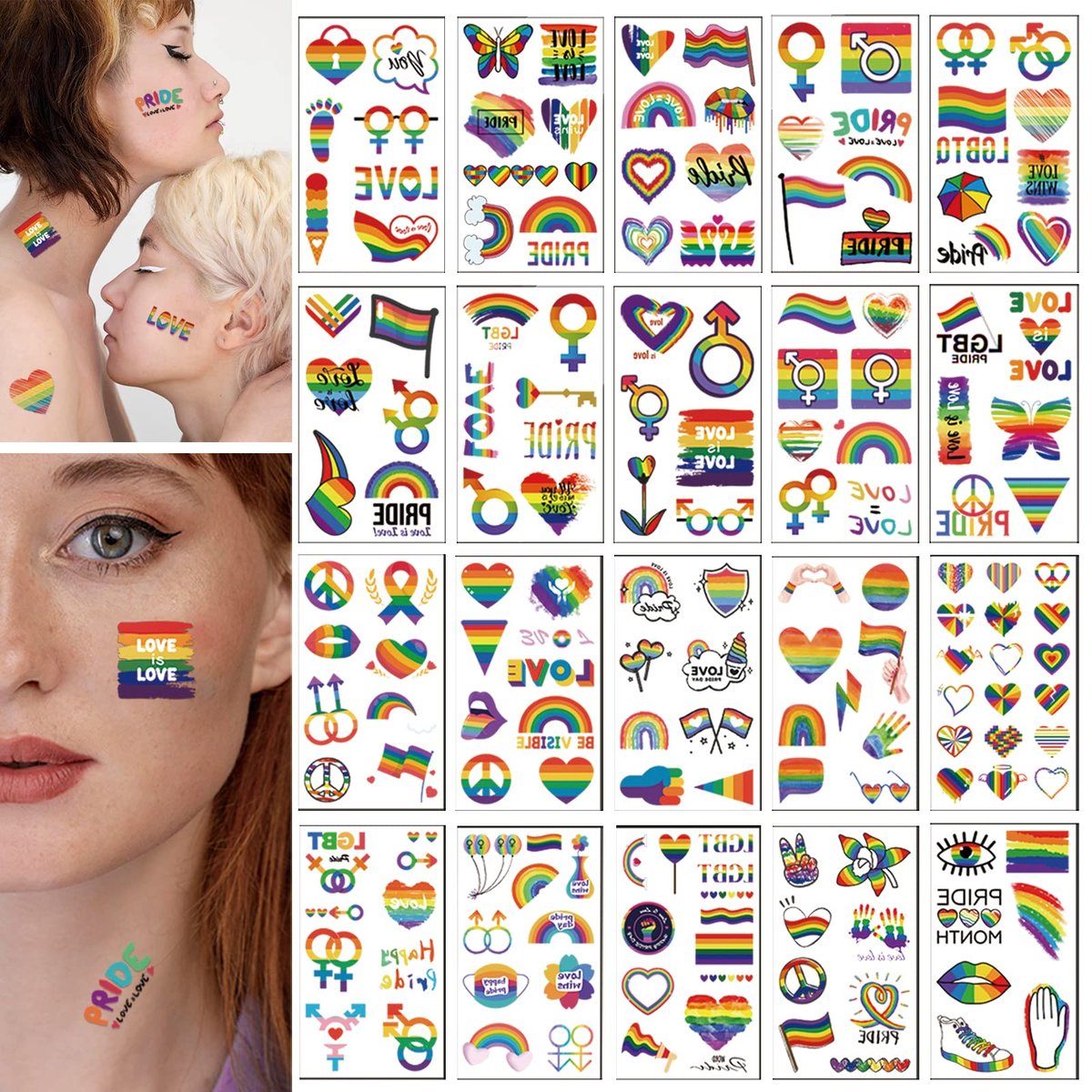 200+ Pcs Pride Tattoos - 20 Sheets Waterproof Rainbow Flag Temporary Tattoos for Pride Equality Parades and Celebrations - görsel 15