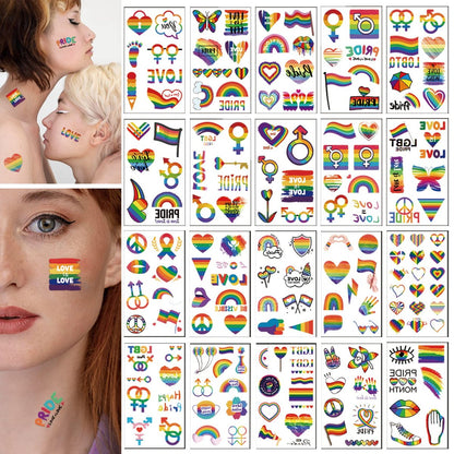200+ Pcs Pride Tattoos - 20 Sheets Waterproof Rainbow Flag Temporary Tattoos for Pride Equality Parades and Celebrations