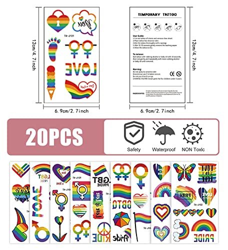 200+ Pcs Pride Tattoos - 20 Sheets Waterproof Rainbow Flag Temporary Tattoos for Pride Equality Parades and Celebrations - görsel 8