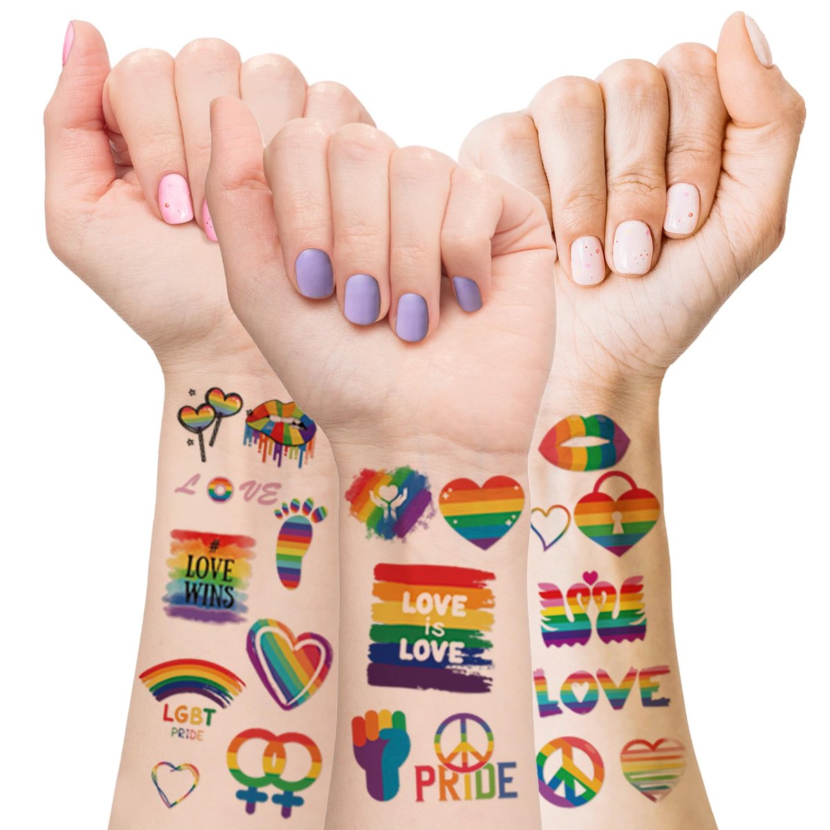 200+ Pcs Pride Tattoos - 20 Sheets Waterproof Rainbow Flag Temporary Tattoos for Pride Equality Parades and Celebrations - görsel 3