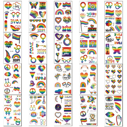 200+ Pcs Pride Tattoos - 20 Sheets Waterproof Rainbow Flag Temporary Tattoos for Pride Equality Parades and Celebrations