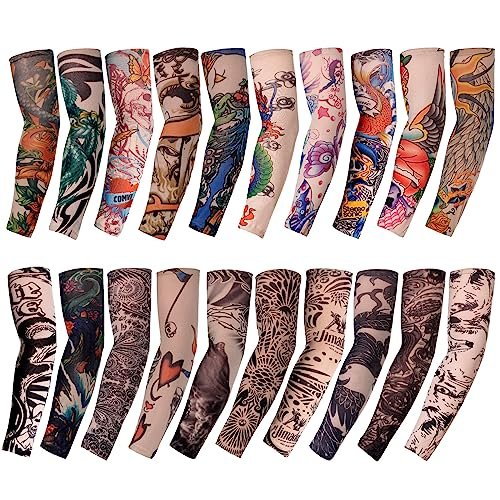 HOVEOX 20-Pack Temporary Tattoo Arm Sleeves – Multicolor Fake Tattoo Sleeves for Men, Women & Kids – Sun Protection & Style - görsel 2