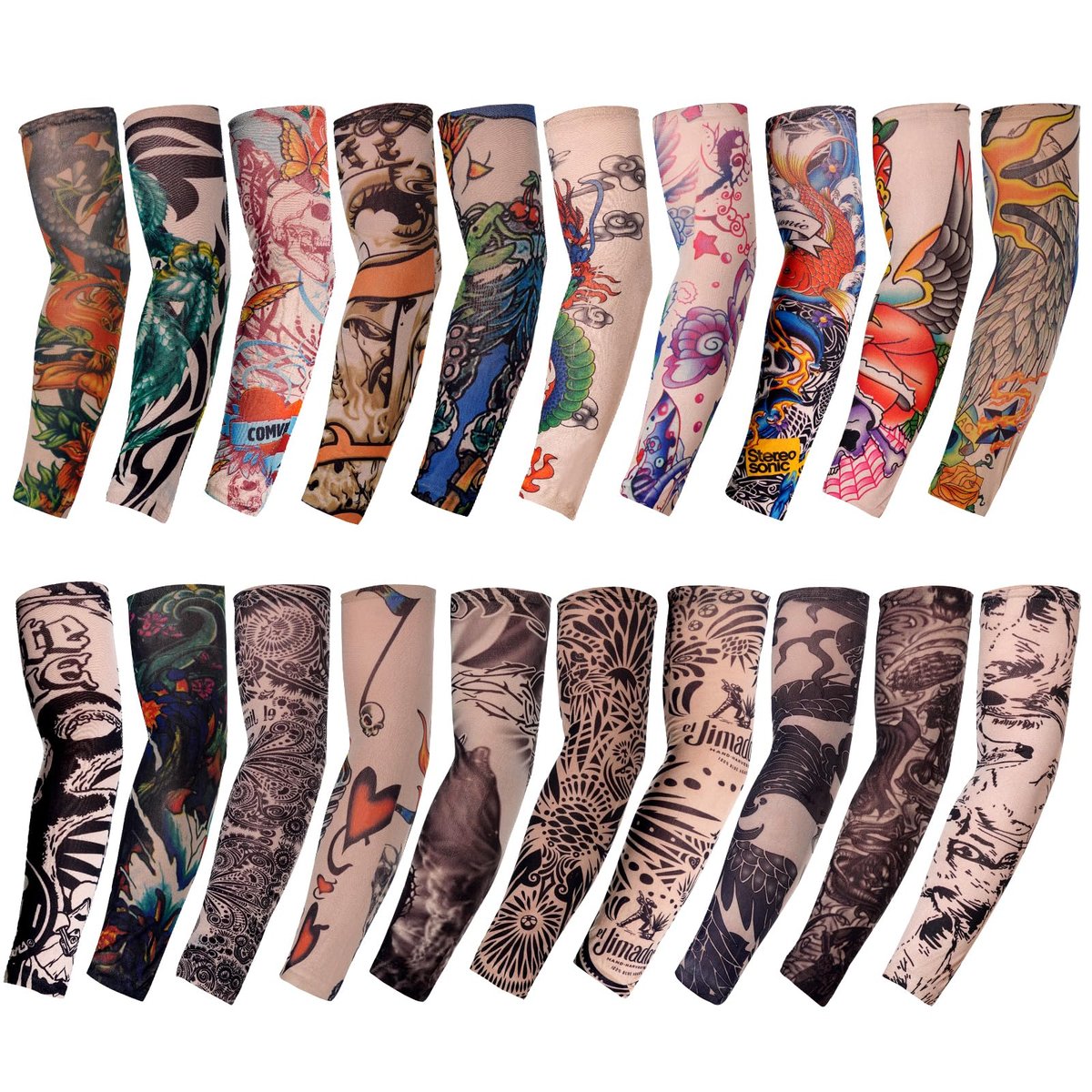 HOVEOX 20-Pack Temporary Tattoo Arm Sleeves – Multicolor Fake Tattoo Sleeves for Men, Women & Kids – Sun Protection & Style - görsel 1