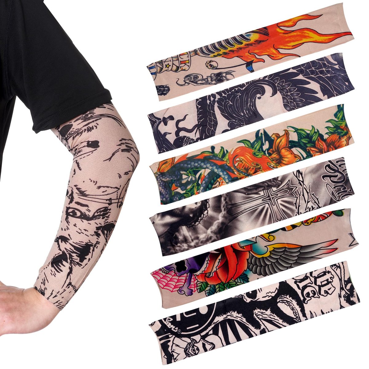 HOVEOX 20-Pack Temporary Tattoo Arm Sleeves – Multicolor Fake Tattoo Sleeves for Men, Women & Kids – Sun Protection & Style - görsel 7