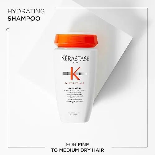 KÉRASTASE Nutritive Gentle Hydrating Shampoo for Dry Hair - Nourishing Protein Formula with Niacinamide, Moisturises, Softness and Restores Thickness and Shine, Bain Satin, 8.5 Fl Oz Avelisse