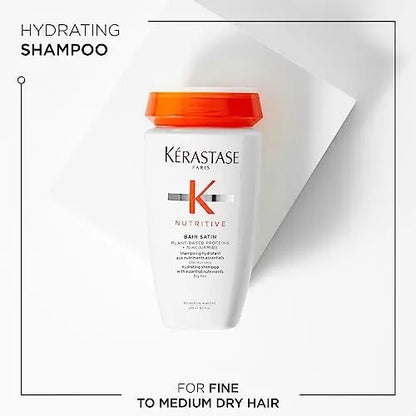 KÉRASTASE Nutritive Gentle Hydrating Shampoo for Dry Hair - Nourishing Protein Formula with Niacinamide, Moisturises, Softness and Restores Thickness and Shine, Bain Satin, 8.5 Fl Oz Avelisse