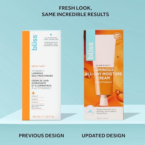 Bliss Glow Rush Vitamin C Luminous Daily Moisturizer – Brightening, Hydrating & Soothing with Ultra-Stable Vitamin C, Vitamin E, Squalane & Shea Butter (1.5 Fl Oz) Avelisse