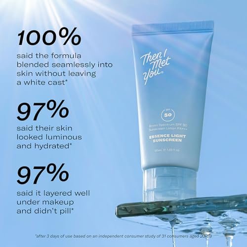 Then I Met You Essence Light Korean Sunscreen SPF 50 PA+++ with Hyaluronic Acid - Vegan & Cruelty-Free Facial Sunscreen, 1.69 oz Avelisse