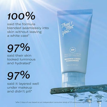 Then I Met You Essence Light Korean Sunscreen SPF 50 PA+++ with Hyaluronic Acid - Vegan & Cruelty-Free Facial Sunscreen, 1.69 oz Avelisse