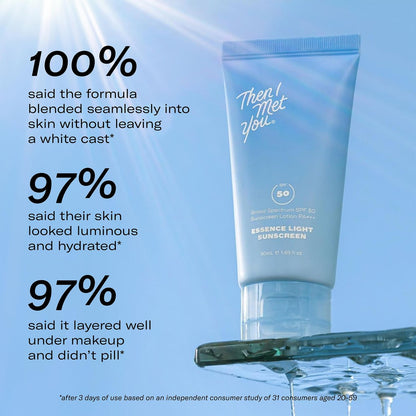Then I Met You Essence Light Korean Sunscreen SPF 50 PA+++ with Hyaluronic Acid - Vegan & Cruelty-Free Facial Sunscreen, 1.69 oz Avelisse